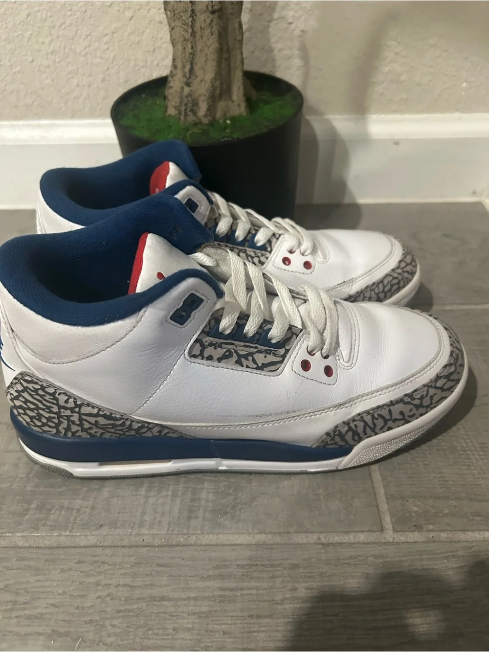 Jordan Kids White/Red/Blue Retro 3 Sneakers with Elephant Print